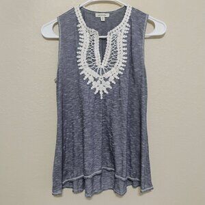 Max Studio Crochet Lace Trim Sleeveless Tunic Top Gray XS